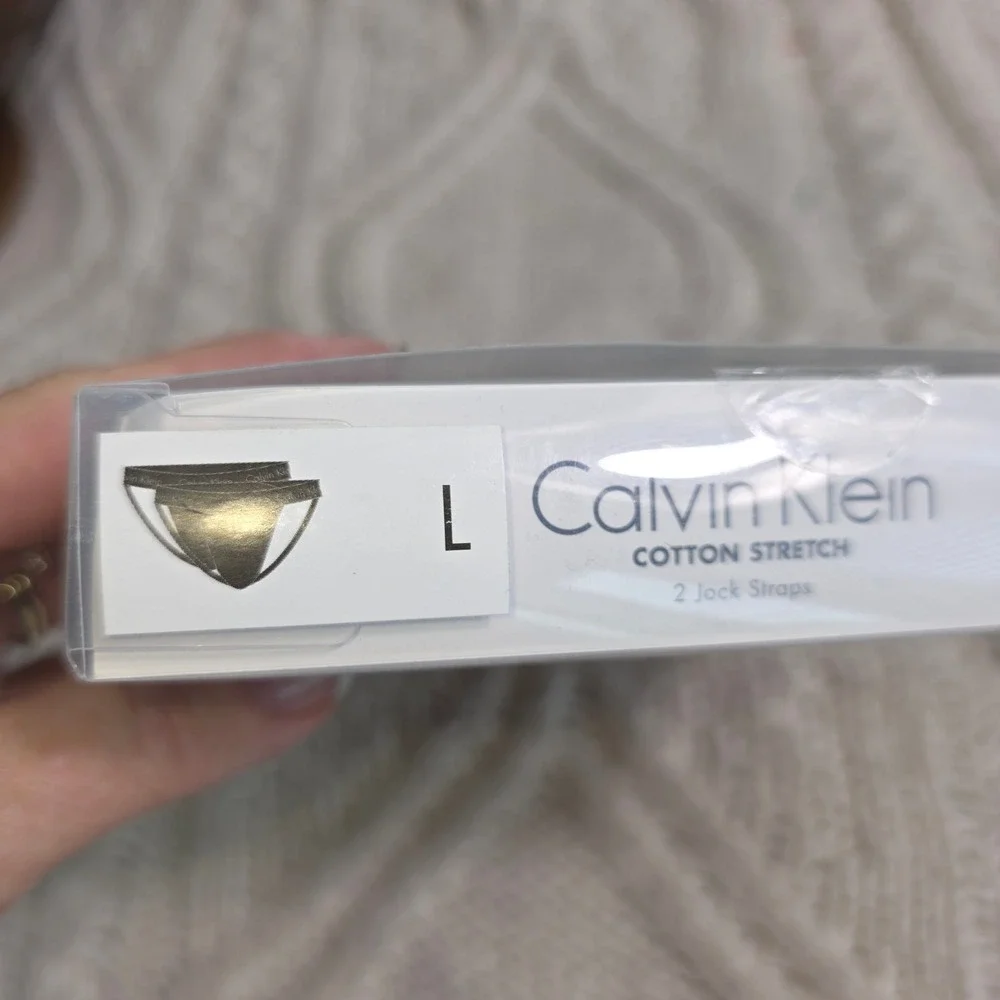 Calvin Klein 2 PACK Jock Straps Black Cotton Stretch Mens Large‎ NIB